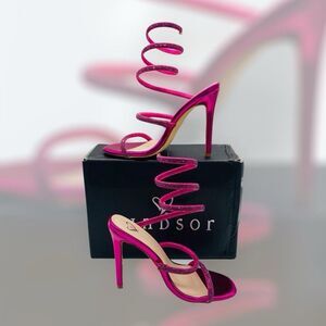 Windsor Womens Size 7 Mini Rhinestone Spiral Strap Stiletto 5” Heels Fuchsia